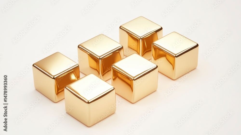 Aufkleber six shiny gold cubes arranged in a staggered pattern on a white background.