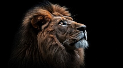 Fototapeta premium Close-up of a lion's head with a dark background