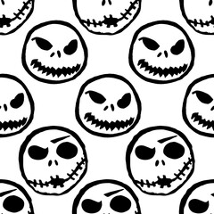 Seamless background of scary hand-drawn faces