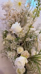 bouquet of white roses,Field of purple marigold flowers White-purple flowers, green leaves.Field of purple marigold Bossoms,marigold flowers and blue blossom in the park,floral pattern - white flower