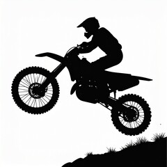 Fototapeta premium silhouette of jumping motorcross at the mountain with isolated white background