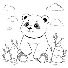 Obraz premium Cute Baby Panda Line Drawing in Minimalist Black and White Coloring Book Style on White Background