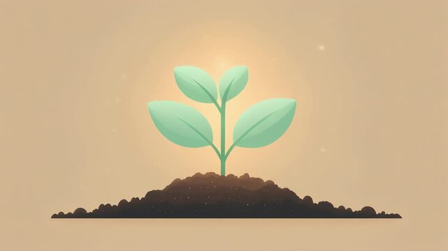 Sprouting Plant Icon with Sparkle Effect, 2D