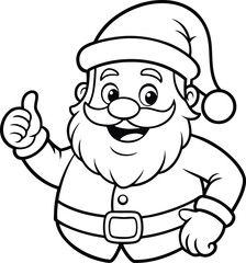 Santa Claus Giving Thumbs Up Outline Vector Drawing.