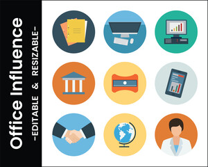 Office And Business Themed Icons Illustration Including Handshake Globe And Stationery