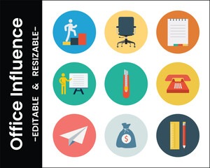 Office Elements Flat Icons Set Business Objects And Tools Vector Illustration Concept