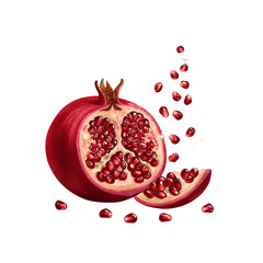 Juicy pomegranate with seeds bursting out