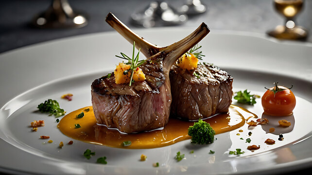 Gourmet lamb chops elegantly plated with sauce and garnished for fine dining