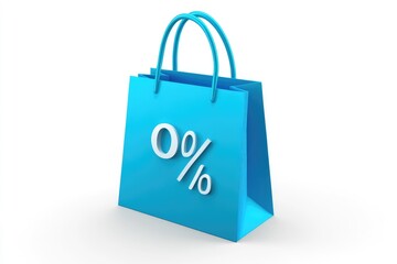 Light blue shopping bag with 0% discount symbol