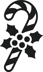 Candy Cane with Holly Silhouette Vector – Festive Christmas Design