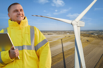 Worker Smiling Near Renewable Energy Source