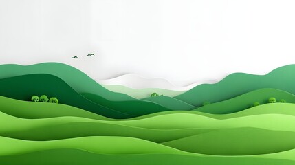 Obraz premium Papercut landscape of rolling green hills