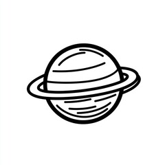 Simple black and white illustration of a planet with a ring