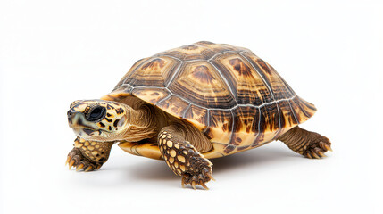 Fototapeta premium Beautiful tortoise with patterned shell, showcasing its unique colors and textures, is captured in studio setting