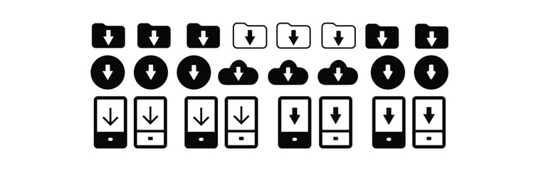 Download line icon set. Download Button Set Vector 