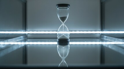 Fototapeta premium A reflective hourglass in a modern display case.