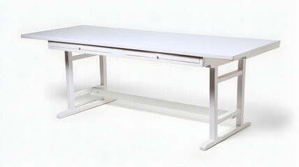 A white table with a black drawer