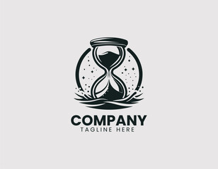 Obraz premium Classic Hourglass Silhouette Flowing Sand Vector Logo Design, Vintage Hourglass Silhouette Flowing Sand Vector Logo, Elegant Classic Sand Timer Flowing Sand Illustration Logo