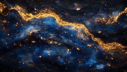 Fototapeta premium Cosmic landscape with shimmering gold streaks.