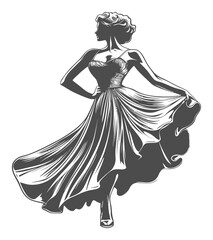 Elegant Silhouette of a Woman in Flowing Dress - Vector Illustration