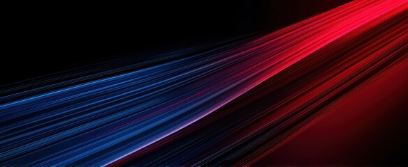 Dynamic abstract design with flowing red and blue lines.