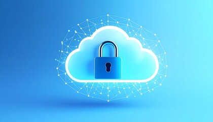 A cloud with a padlock symbolizes data security and privacy in the digital realm, representing safe cloud storage solutions