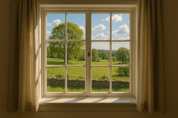 Serene countryside view window