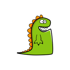 Cartoon dinosaur smiles joyfully against a plain background showcasing its playful personality and vibrant colors