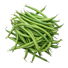 Pile of green beans top view isolated on white background
