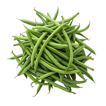 Pile of green beans top view isolated on white background