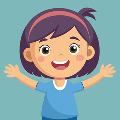 Happy Little girl with Arm Outstretched, Smiling and Looking at Camera Illustration