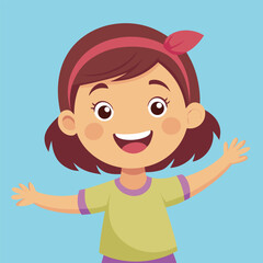 Happy Little girl with Arm Outstretched, Smiling and Looking at Camera Illustration