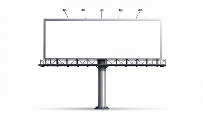 Obraz premium Blank billboard on a pole with lights, isolated on a white background, closeup view. Concept of empty space for advertising. 