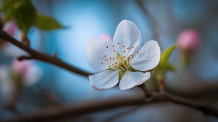 Obraz premium Ultra-Detailed Flower on Branch with Soft Nature Backdrop