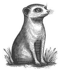 Detailed Illustration of a Meerkat in a Black and White Style