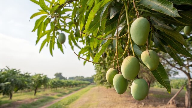 Wild Mangoes Hanging on Tree in Tropical Sunlight &ndash; HD Outdoor Cluster Image