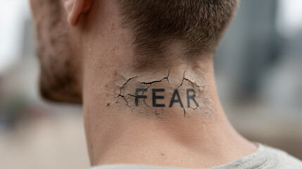 Fototapeta premium Confronting Fear: A close-up shot reveals the word 