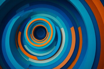 Abstract concentric circles in vivid blue, orange, and teal colors.