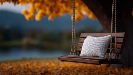 Swing Hanging from Tree in Autumn Park