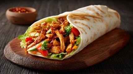 Chicken and Beef Shawarma Roll with Fresh Veggie Filling
