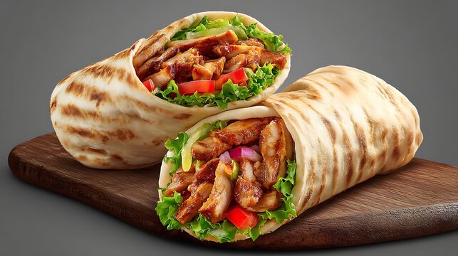 Juicy Shawarma Roll Wrapped in Pita with Crisp Vegetables