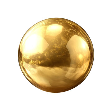 Shiny golden sphere with realistic reflection, isolated on transparent background