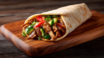 Juicy Shawarma Roll Wrapped in Pita with Crisp Vegetables