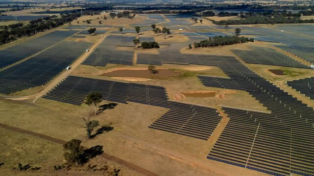Aerial hyperlapse, dronelapse video of a solar farm in Australia
