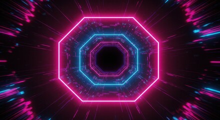 Neon Octagon Tunnel Pink Blue Light