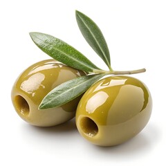 Glossy Pitted Olives Isolated on White Background

