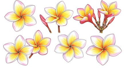 Fototapeta premium Plumeria Blossom: A Vibrant Watercolor Study