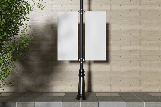 Blank street pole banner for mockup - 3D Ilustration