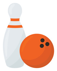 Bowling ball and pin icon isolated on white background.
