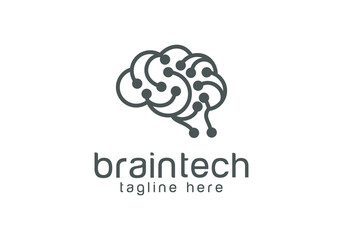 brain and technology connection vector logo design. brain technology logo. modern technology brain logo